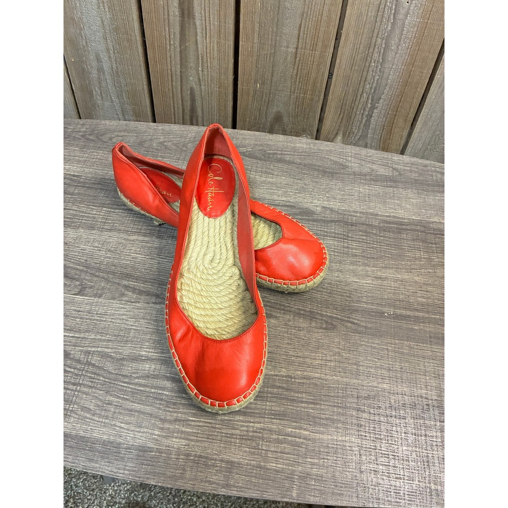Cole Haan Red Leather Espadrille Flats Women 9.5B D34785 Slip On Jute‎ Sole